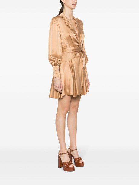 Elegant Silk Wrap Dress - Brown