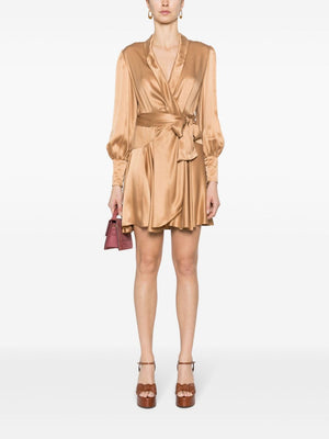 Elegant Silk Wrap Dress - Brown