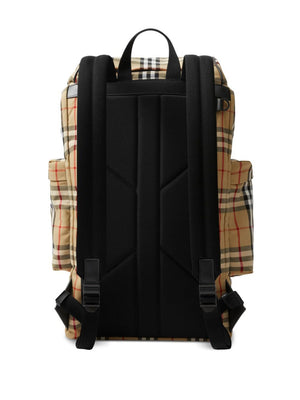 Vintage Check Nylon Backpack with Leather Details for Men 經典格紋尼龍背包，附皮革細節，男士必備款式