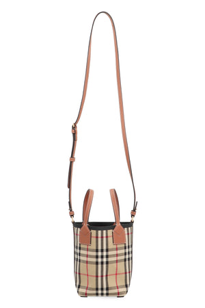 BURBERRY Small Vintage Check Tote Handbag with Leather Handles and Removable Strap - Tan