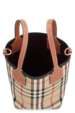 BURBERRY Small Vintage Check Tote Handbag with Leather Handles and Removable Strap - Tan