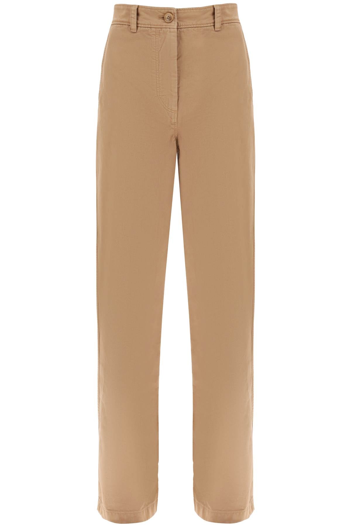 BURBERRY High-Rise Straight Leg Pants in Beige Cotton Drill