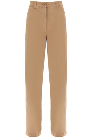 BURBERRY High-Rise Straight Leg Pants in Beige Cotton Drill