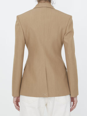 BURBERRY Women's Double-Breasted Jacket in Beige Virgin Wool