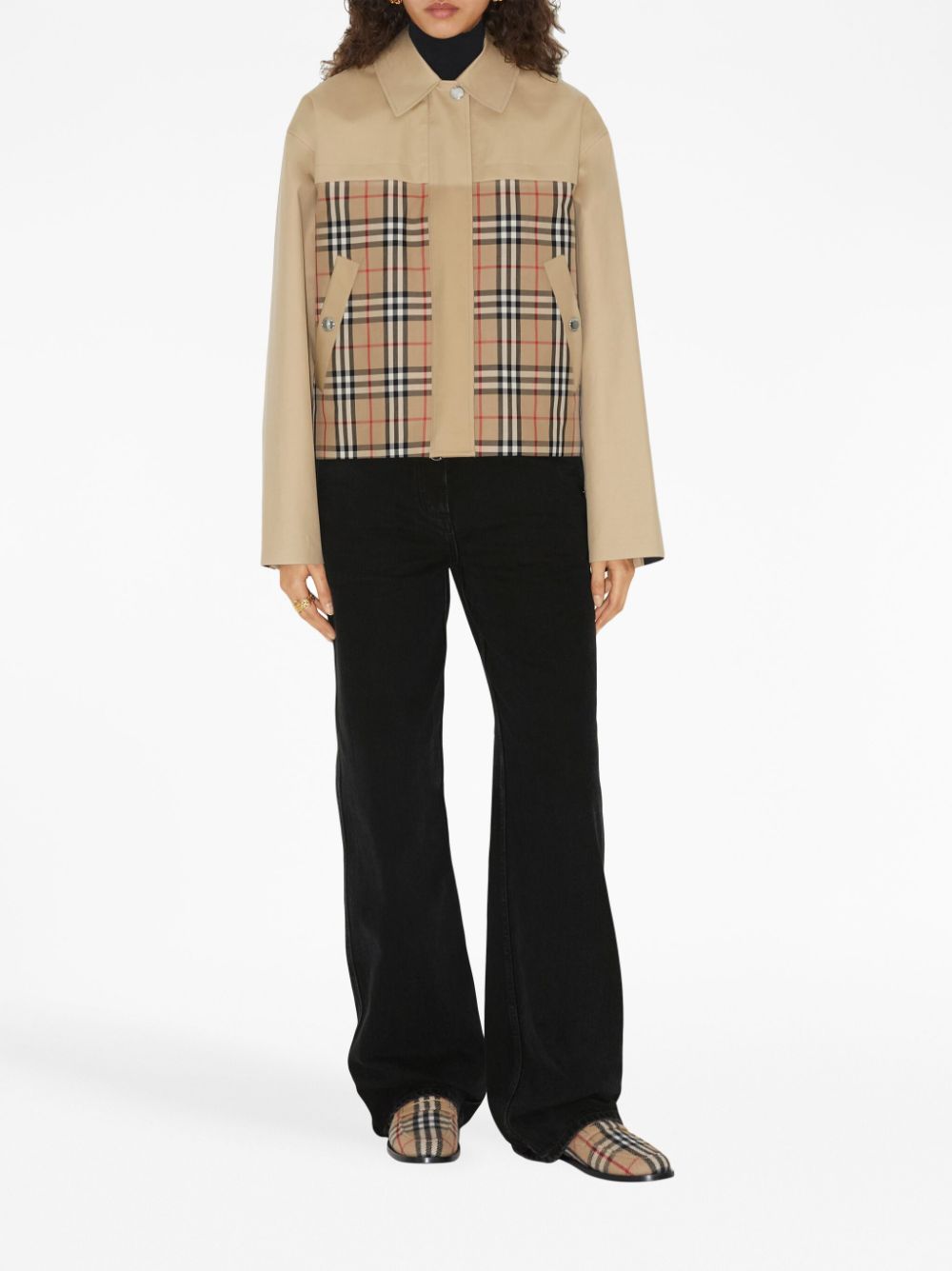 BURBERRY Beige Check Panel Cotton Jacket for Women
