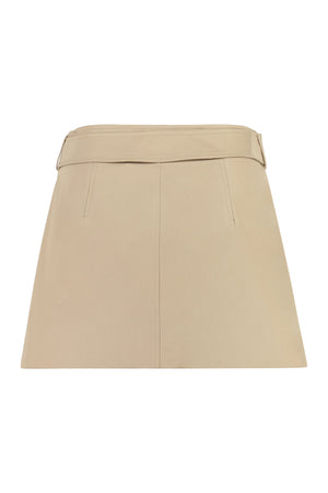 Beige Cotton Mini-Skirt with Coordinated Waist Belt for Women