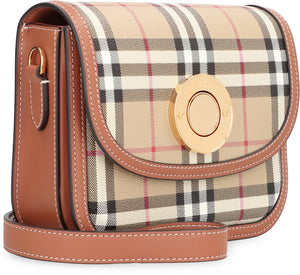 BURBERRY Mini Tartan Motif Crossbody Handbag with Gold-Tone Accents and Adjustable Strap - Beige 16x16 cm