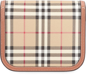 BURBERRY Mini Tartan Motif Crossbody Handbag with Gold-Tone Accents and Adjustable Strap - Beige 16x16 cm