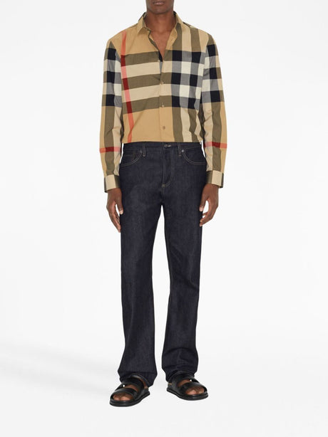 BURBERRY Classic Beige Check Cotton Shirt for Men - Spring/Summer 2024