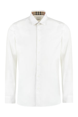 BURBERRY Men's White Cotton Shirt with Classic Collar and Rounded Hem - FW23