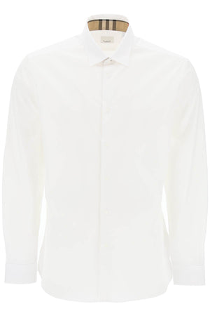 BURBERRY White Equestrian Stretch Cotton Shirt for Men