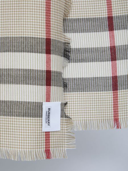 丝与羊绒混合 印有格子图案的柔软围巾 - 米色