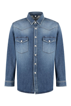 BURBERRY Men's Denim Shirt with Rounded Hem in Blue