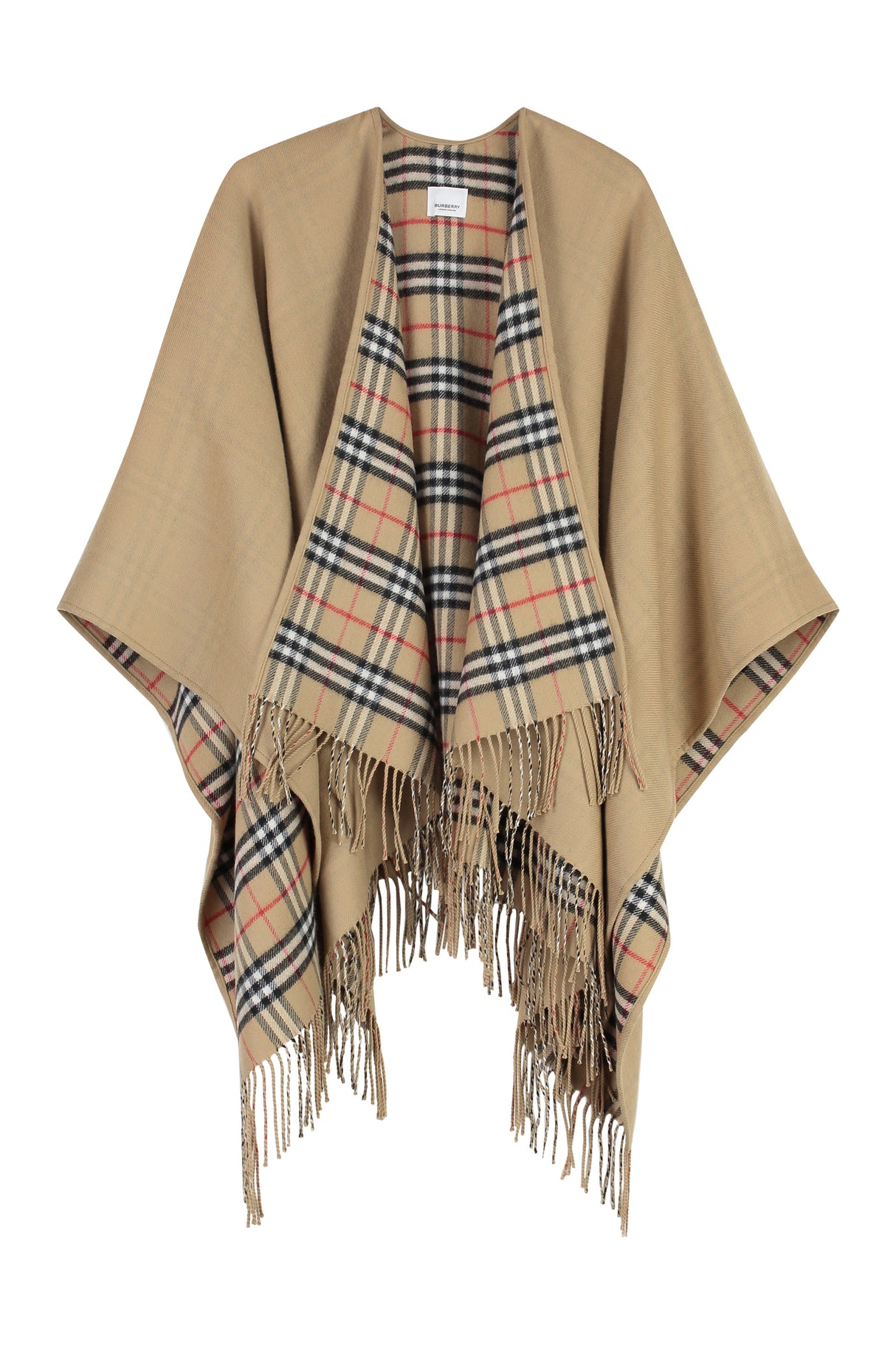 BURBERRY Reversible Check Wool Cape for Women - Beige
