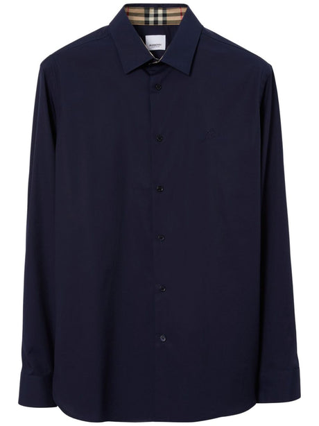 BURBERRY Equestrian Knight Embroidered Navy Cotton Shirt