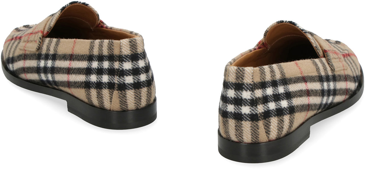 Men's Wool Loafers in Beige with Check Motif - FW23