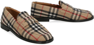 Beige Wool Loafers with Check Motif and Almond Shaped Toe