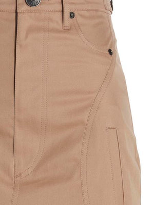 BURBERRY Cotton Gabardine High-Waisted Long Skirt - Beige