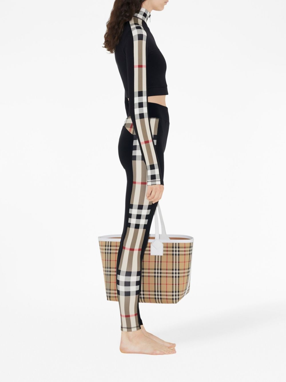 BURBERRY Check Band Crop Top with Stand-Up Collar