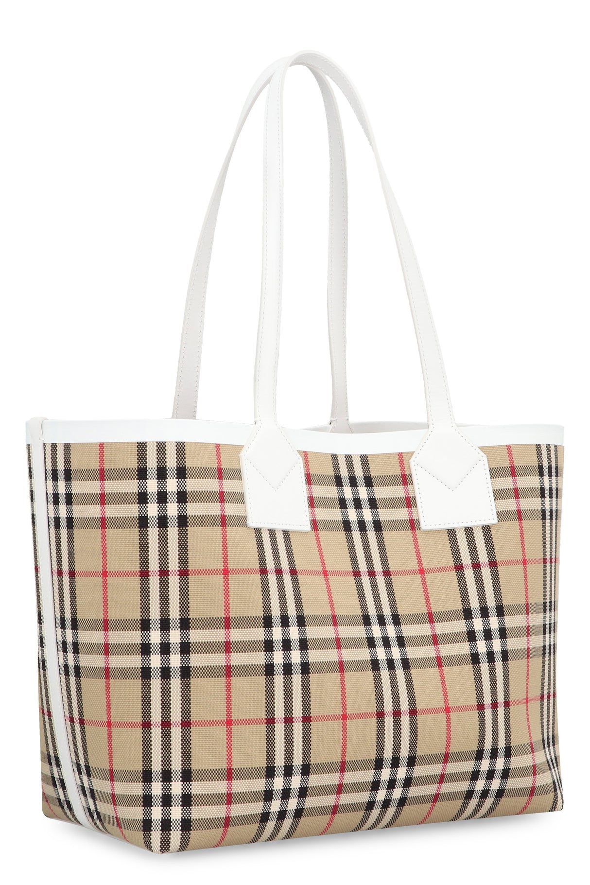 BURBERRY Chic Tan Check Canvas Tote with Leather Accents and Removable Clutch, Small - FW23