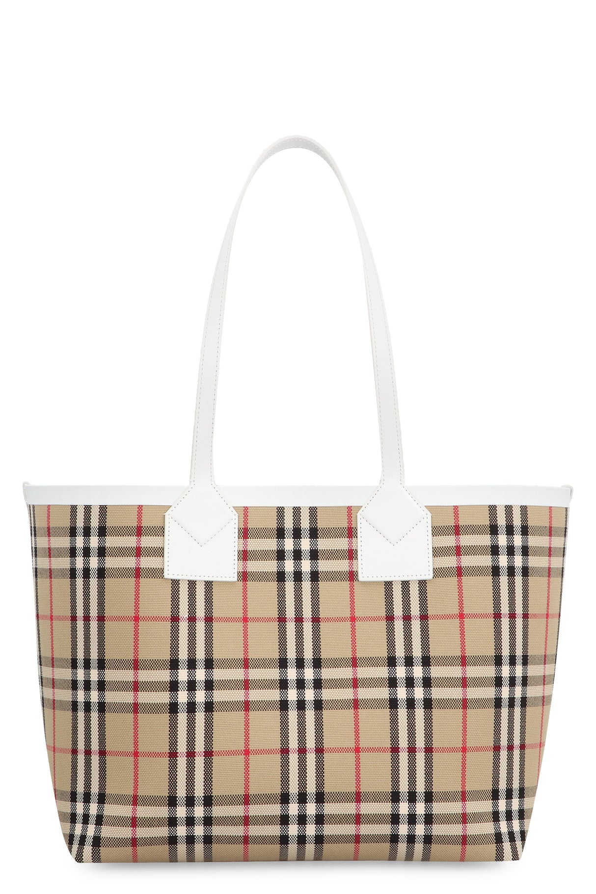 BURBERRY Chic Tan Check Canvas Tote with Leather Accents and Removable Clutch, Small - FW23