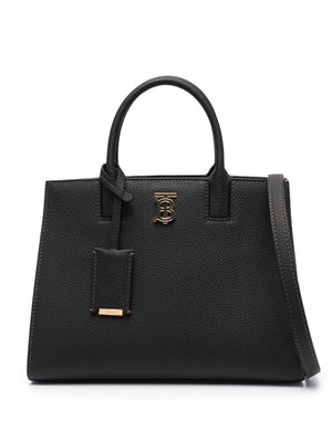 BURBERRY Mini Frances Black Calf Leather Top-Handle Tote for Women