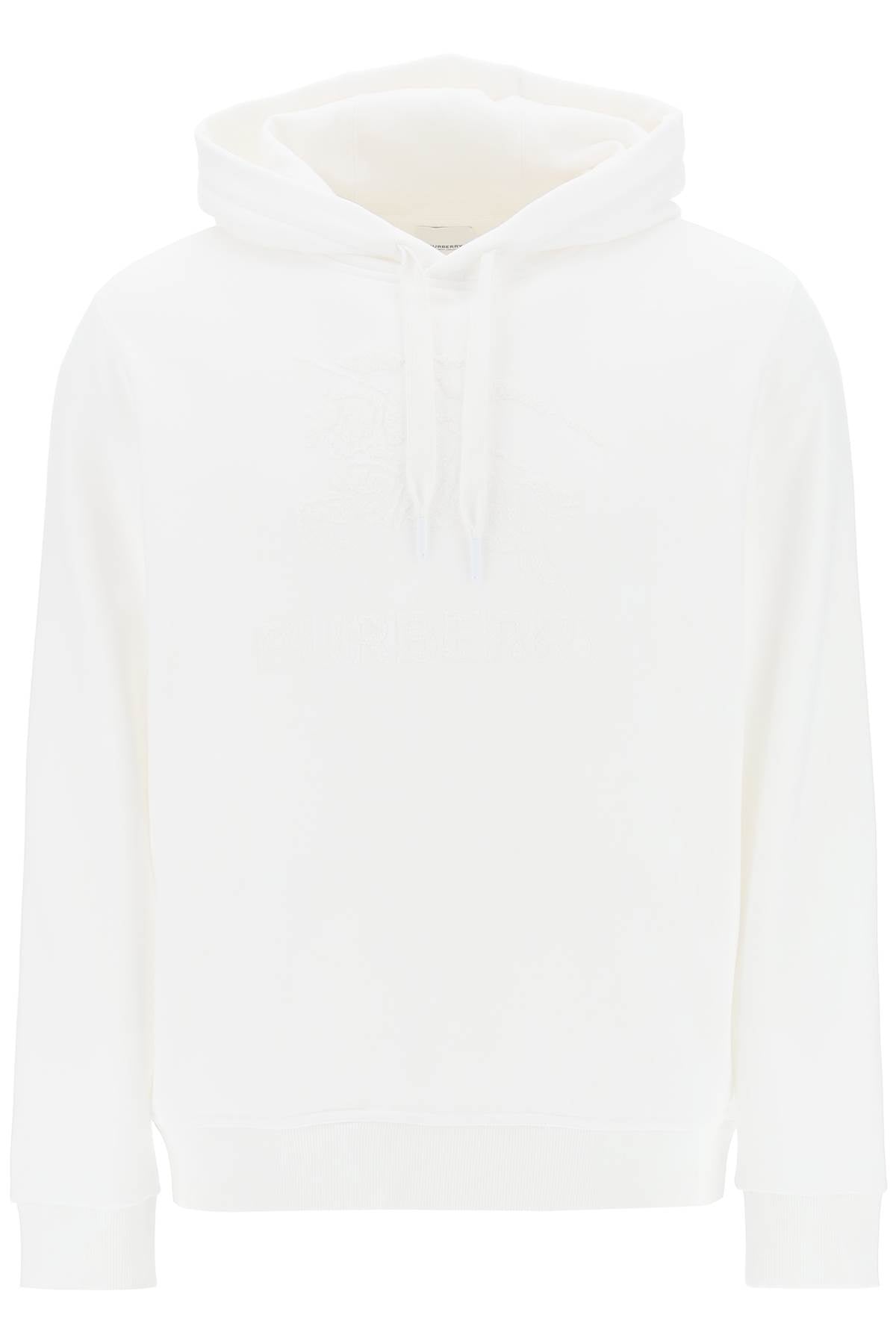 BURBERRY Men's White Cotton Terry Cloth Sweatshirt with Tonal EKD Logo