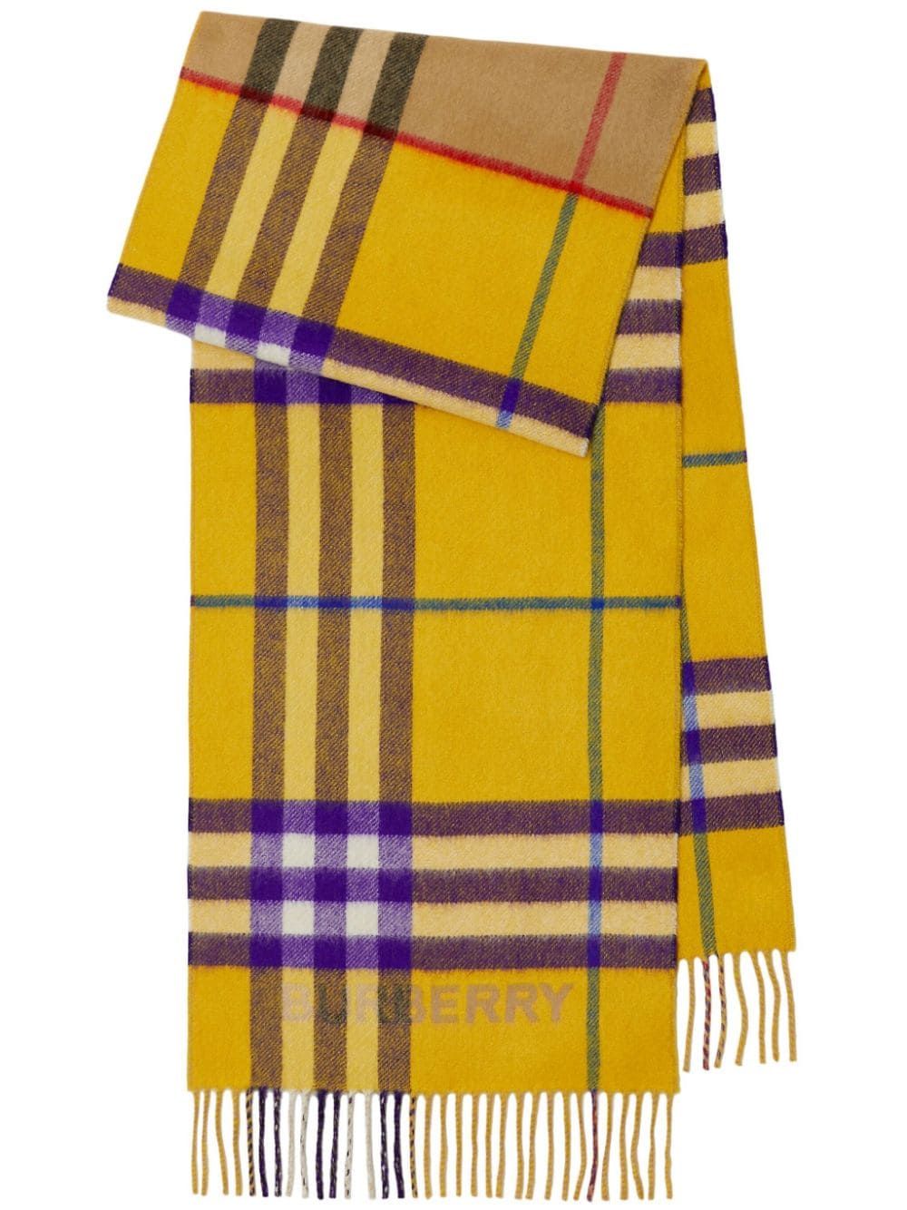 Mustard Yellow Check Cashmere Scarf for Women - Size 168x30 cm