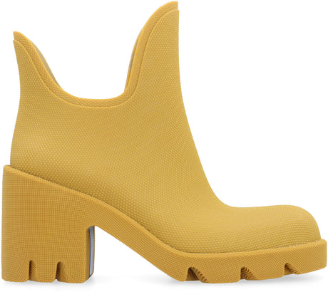 Mustard Rubber Boots with Check Lining and Round Toe for Women