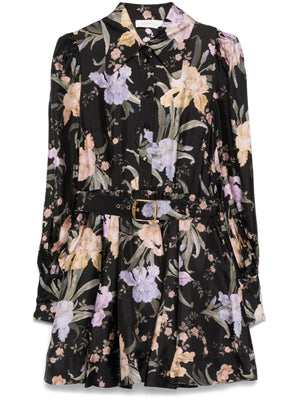 ZIMMERMANN Floral Printed Silk Twill Mini Dress with Puff Sleeves