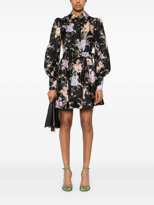 ZIMMERMANN Floral Printed Silk Twill Mini Dress with Puff Sleeves