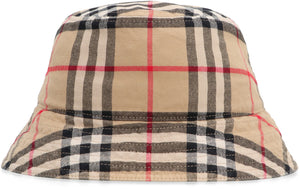 BURBERRY Beige Cotton Bucket Hat with Check Motif for Women