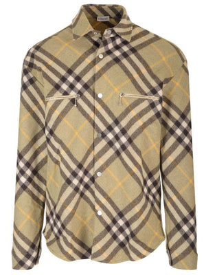 Green Check Wool Blend Overshirt for Men - FW23