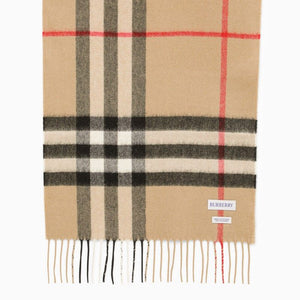 BURBERRY Beige Cashmere Scarf with Check Motif