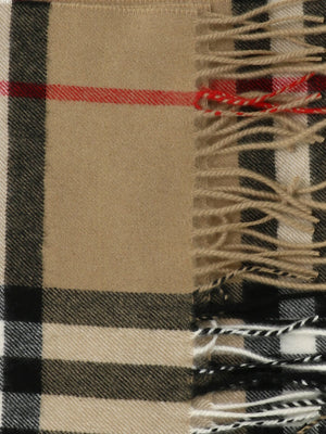 BURBERRY Luxurious Cashmere Scarf with Giant Check Motif and Fringed Hems