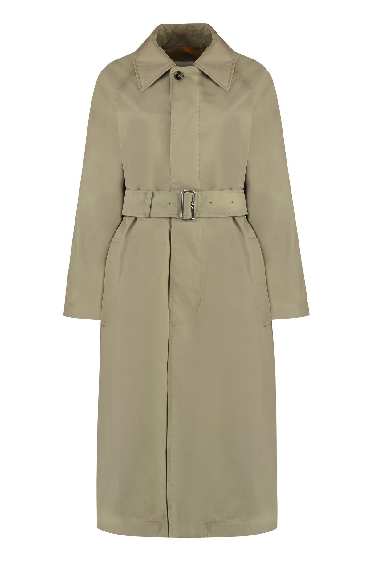 Reversible Trench Jacket - Checkered Design, Lapel Collar, Coordinated Belt, Beige