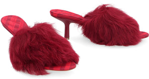 Burgundy Shearling Lambswool Stiletto Heeled Sandals for Women