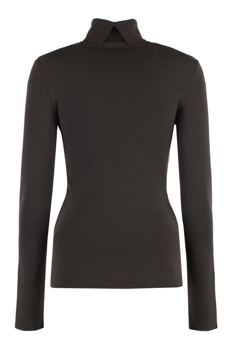 BURBERRY Slim Fit Wool Blend Brown Turtleneck Sweater for Women