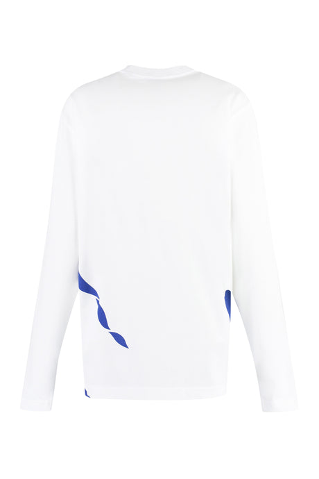 女性向け白長袖プリントコットンTシャツ - 2024年秋冬23ファッションアイテム