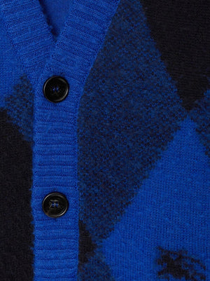 BURBERRY Blue ArgyleCheck Wool Cardigan for Men