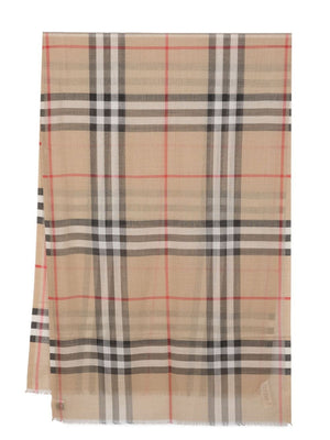 BURBERRY Tan Check Wool and Silk Scarf for Women - 220x70 cm - SS24