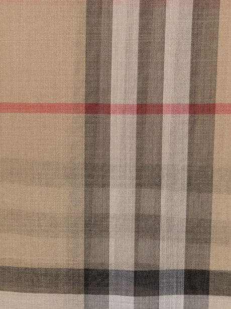 BURBERRY Tan Check Wool and Silk Scarf for Women - 220x70 cm - SS24