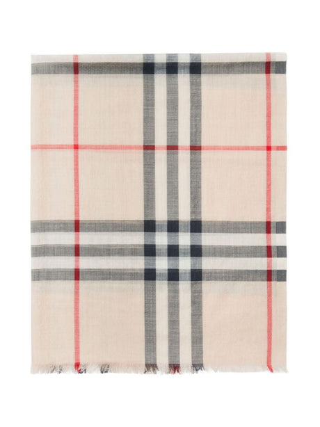 BURBERRY Gray Wool and Silk Men's Checkered Scarf for FW24