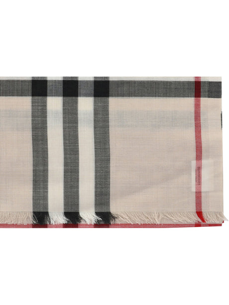 BURBERRY Tan Wool Silk Check Scarf for Women