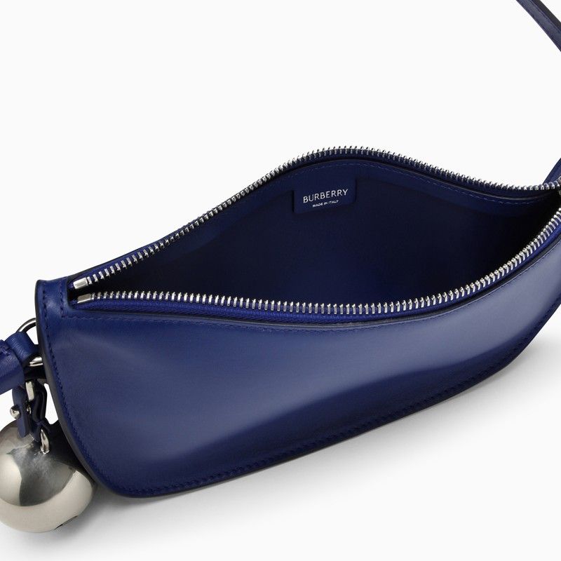 BURBERRY Navy Mini Lamb Leather Shoulder Bag with Charm and Silver-Tone Accents - 24x12x5cm