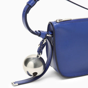 BURBERRY Navy Mini Lamb Leather Shoulder Bag with Charm and Silver-Tone Accents - 24x12x5cm