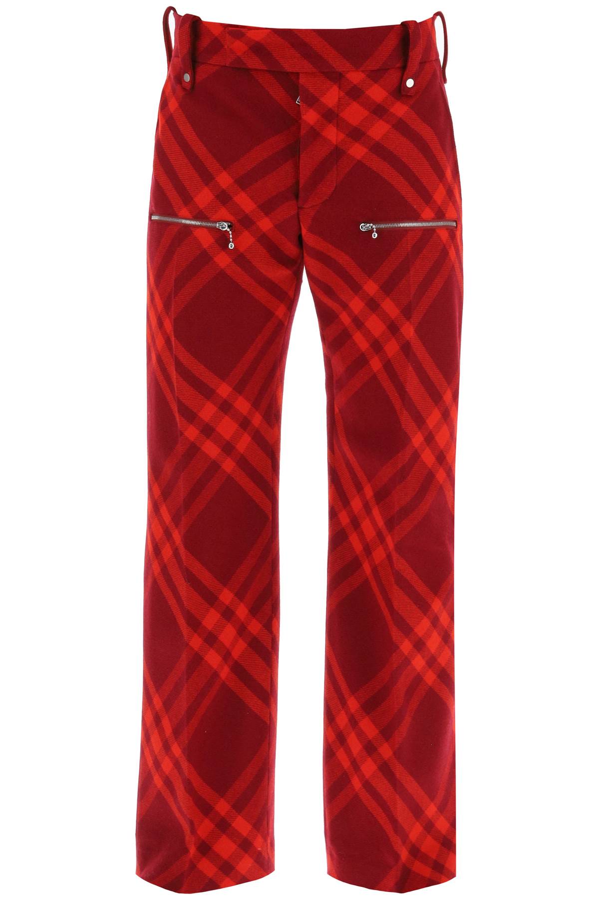 BURBERRY Men's Iconic Red Check Wool Pants for the Fall/Winter Season