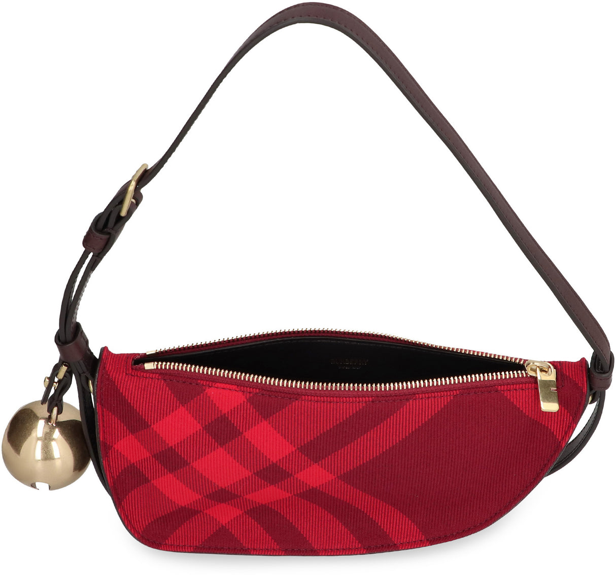 BURBERRY Luxurious Red Fabric Handbag with Gold Hardware and Adjustable Straps