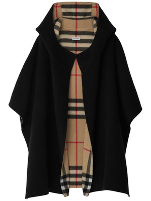 Áo khoác len cashmere đen với hình Burberry cho phụ nữ