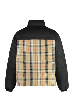 Reversible Down Jacket with Check Motif and Adjustable Hem